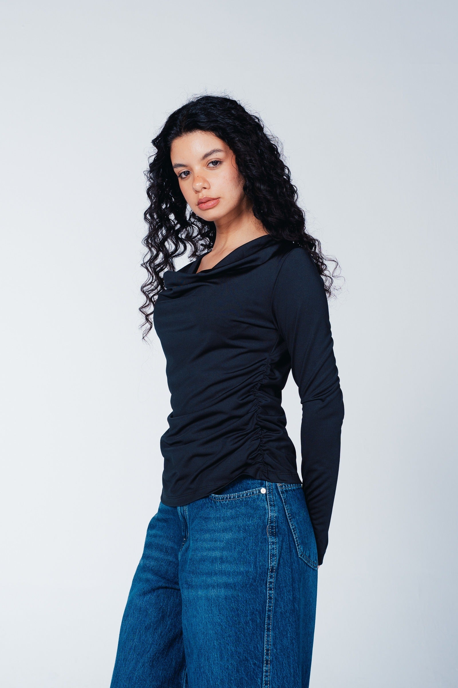 Cowl-Neck Ruched Top