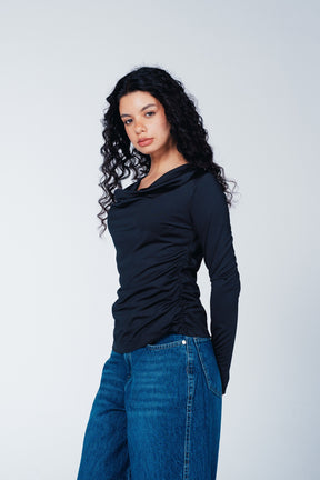 Cowl-Neck Ruched Top