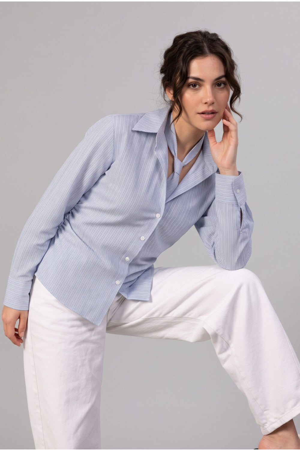 Side-Gathered Striped Shirt