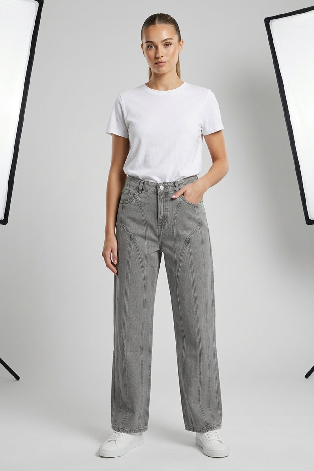 Seam-Detail Denim Pants