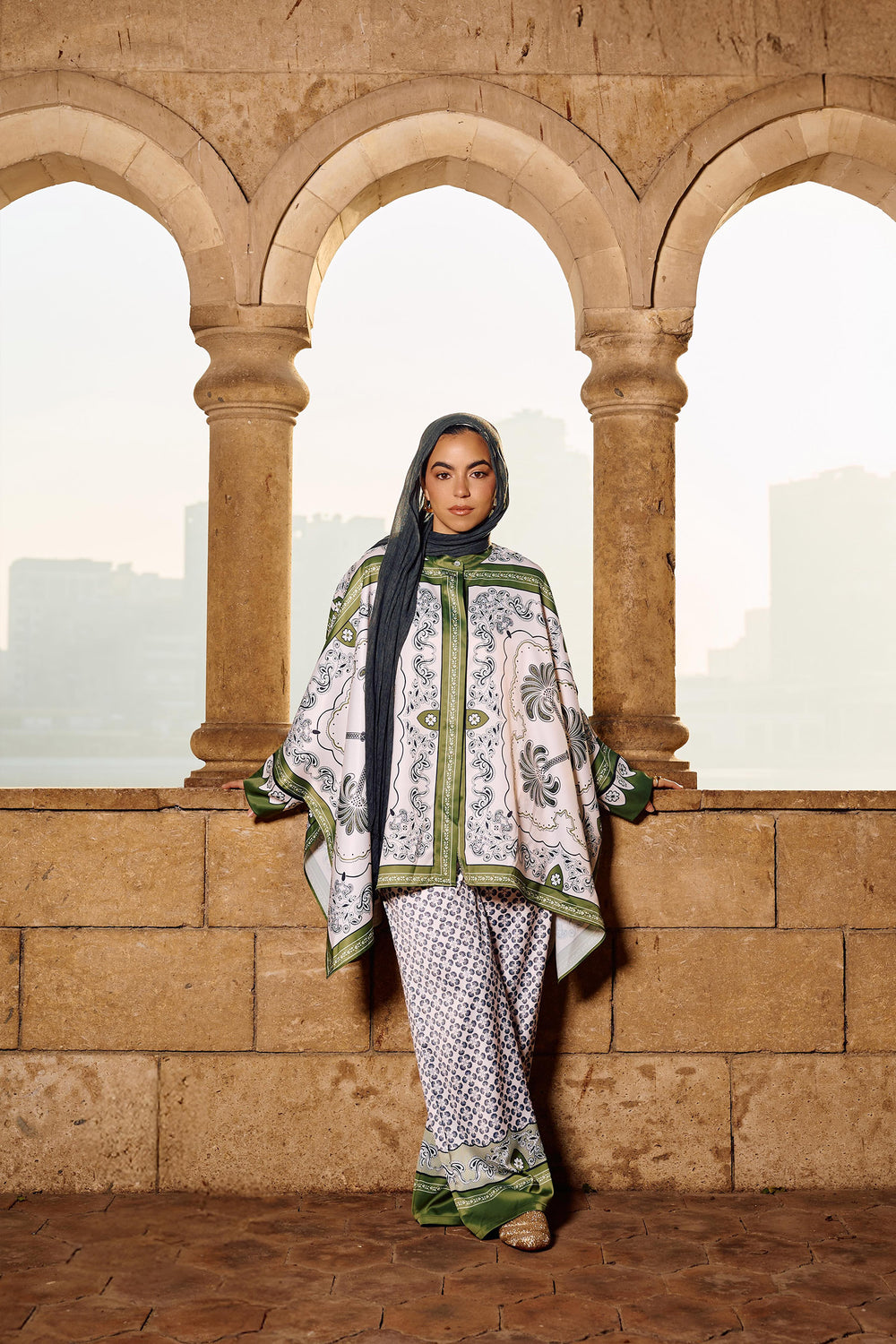 Printed Satin Poncho Shirt