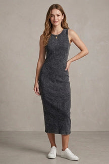 Ribbed Washed Midi Dress