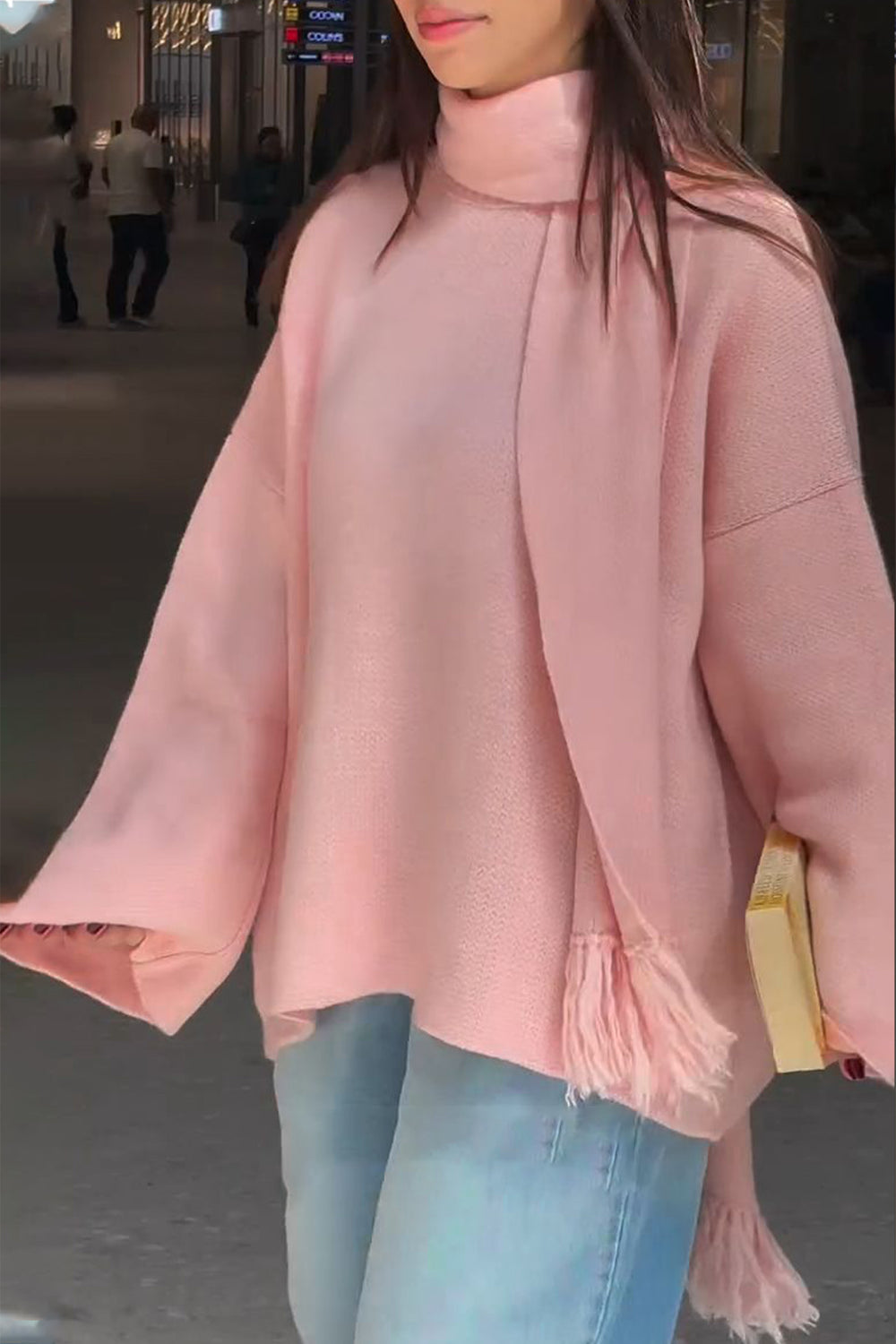 Detachable-Scarf Oversized Pullover