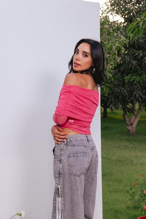 Off Shoulder Mesh Top