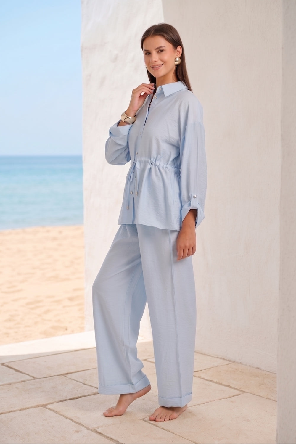 Textured Drawstring Beach Set