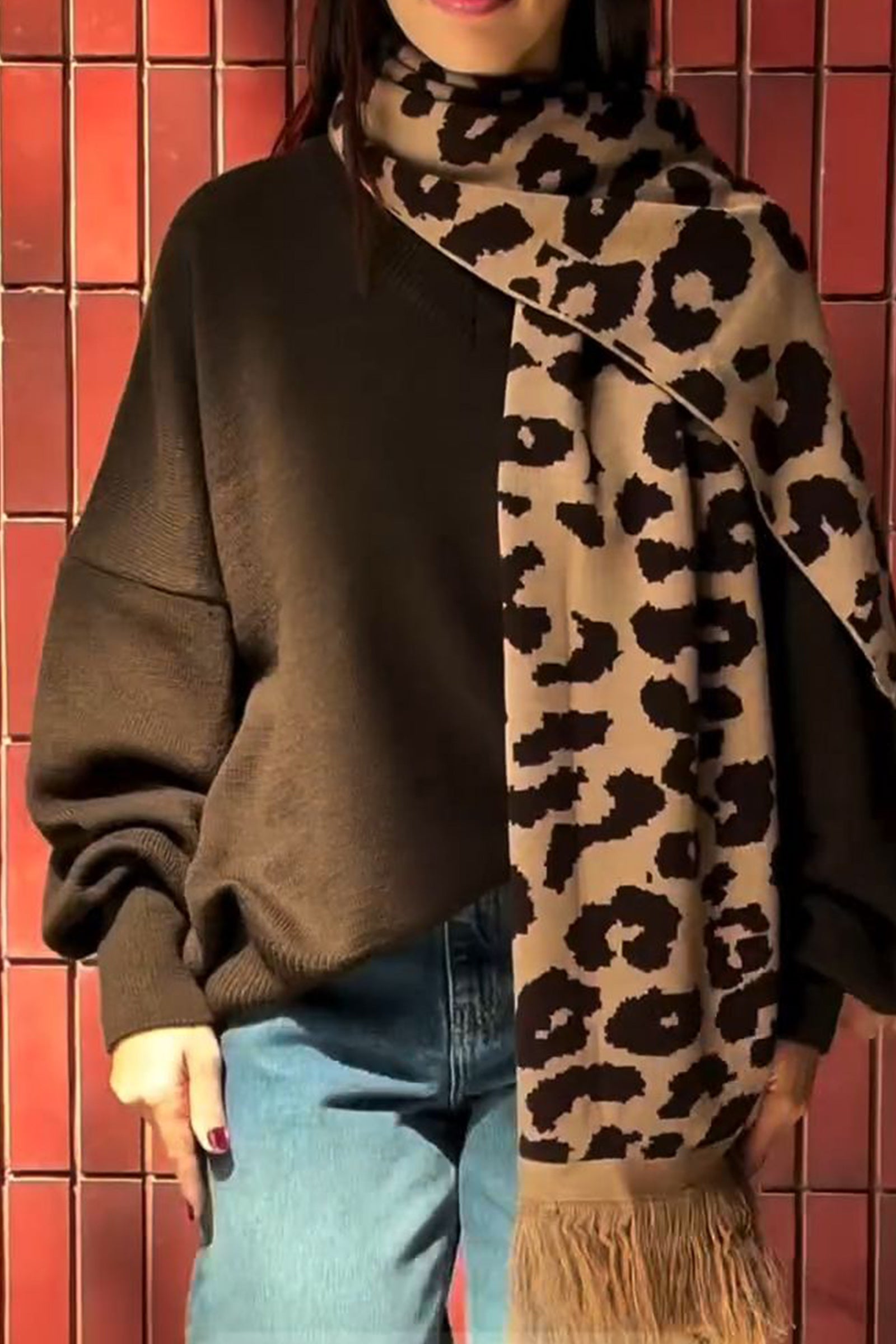 Leopard Fringed Wrap Scarf