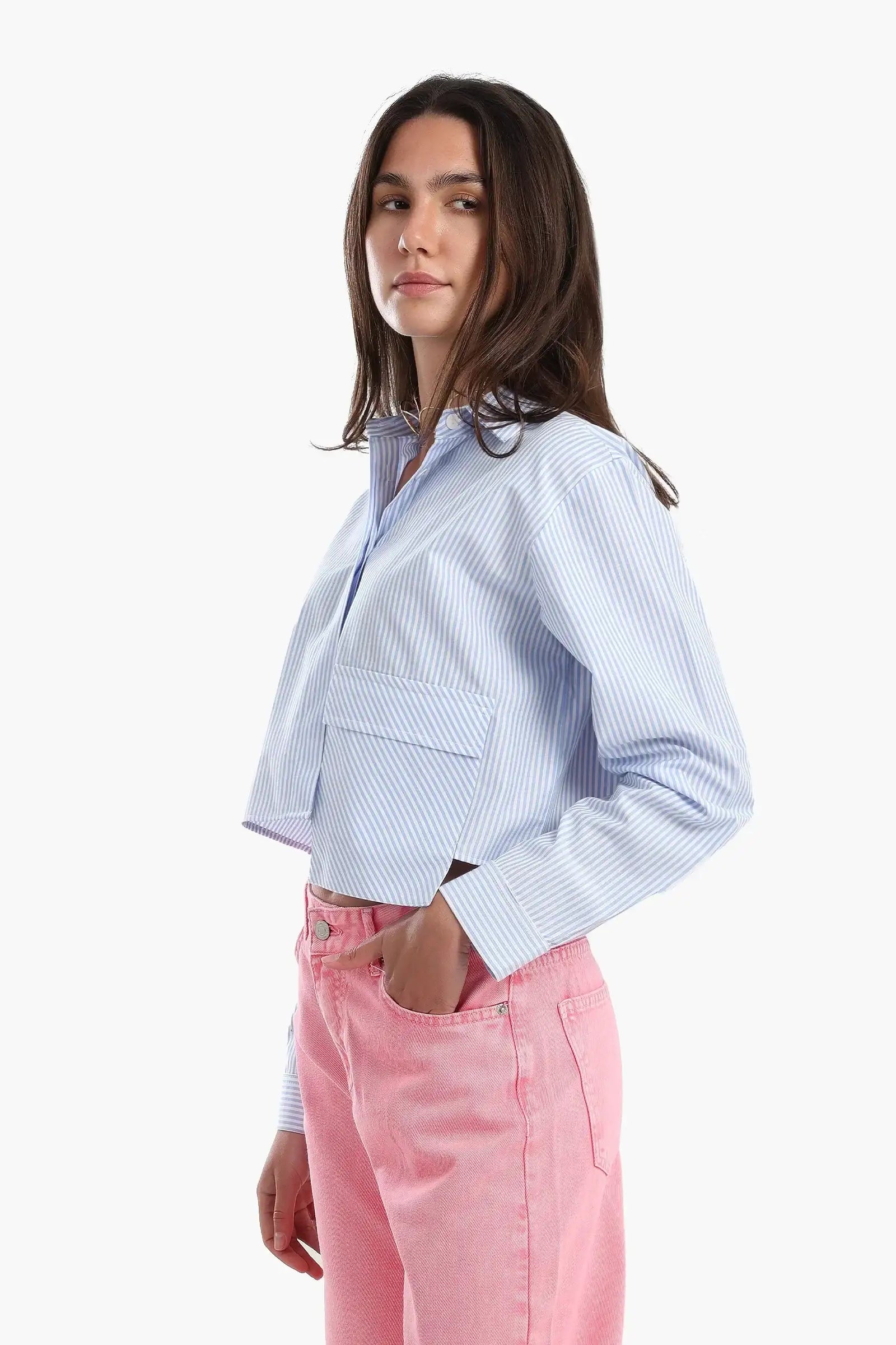 Cropped Hidden Placket Shirt