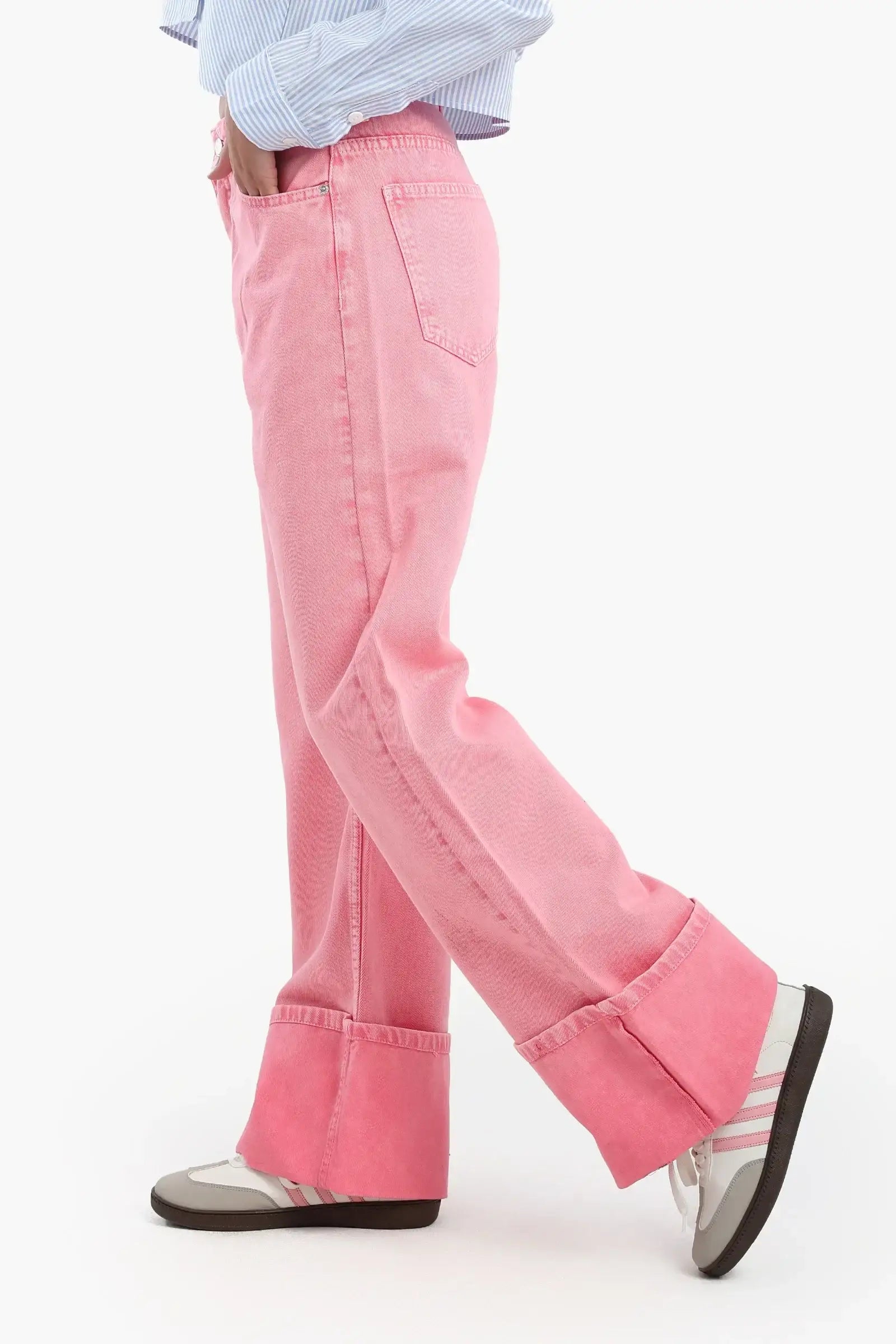 Folded Hem Pink Jeans