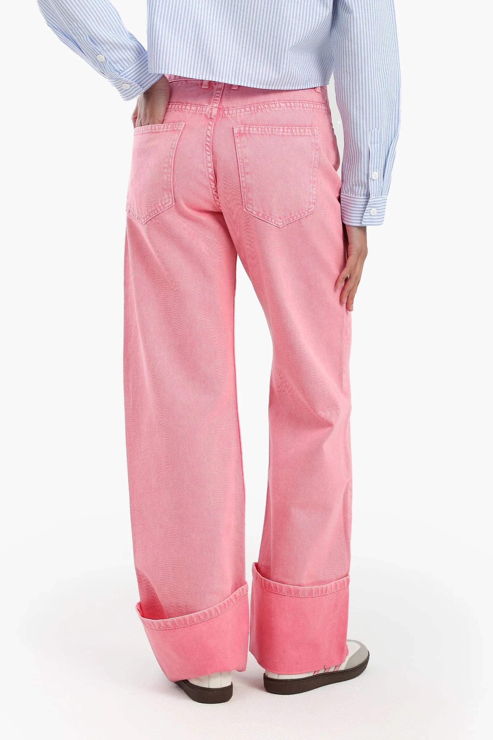 Folded Hem Pink Jeans