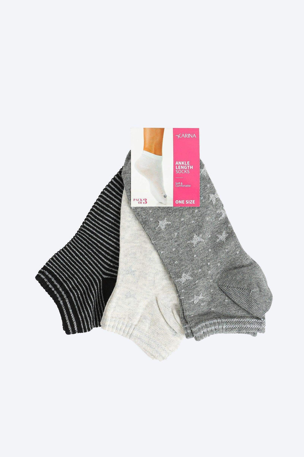 Cotton Ankle Socks - 3 Pairs - Carina - كارينا