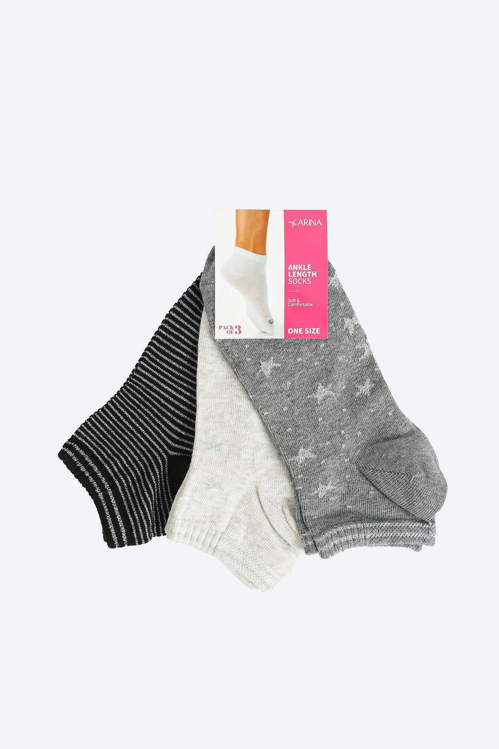 Cotton Ankle Socks - 3 Pairs - Carina - كارينا