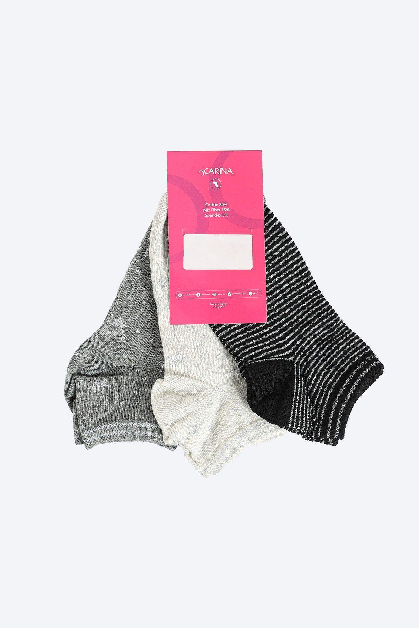 Cotton Ankle Socks - 3 Pairs - Carina - كارينا