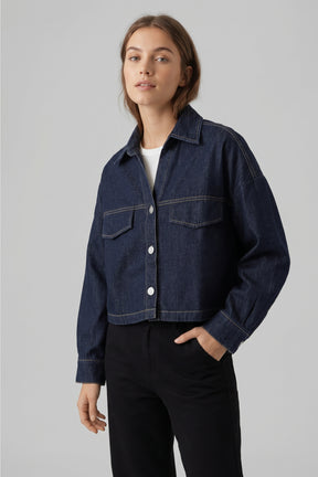 Collared Cropped Denim Shirt