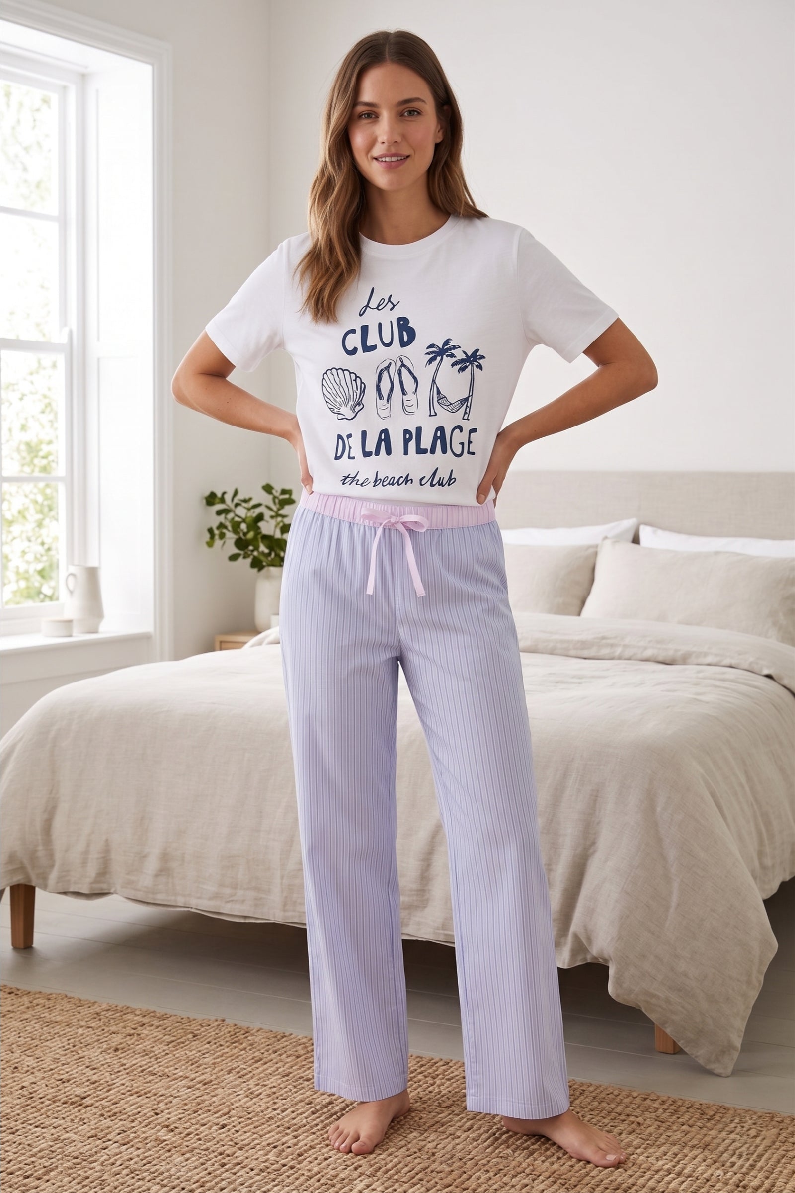 Contrast-Waist Pyjama Set