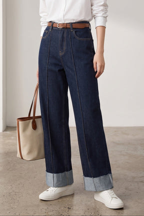 Folded-Cuff Denim Pants