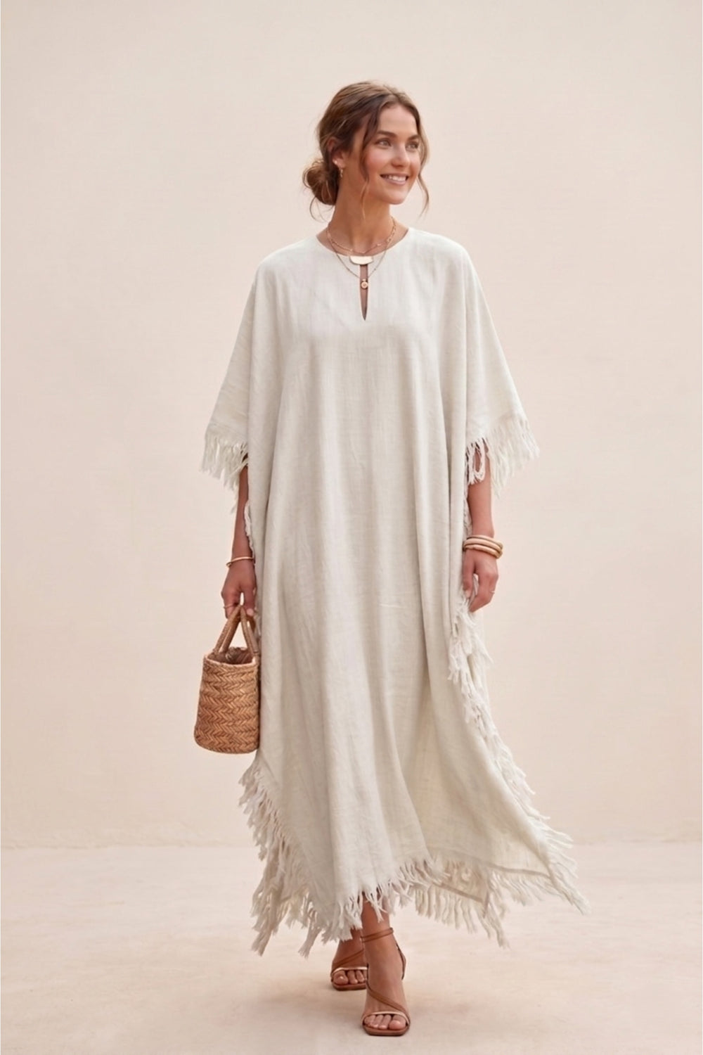 Fringed Trim Maxi Dress