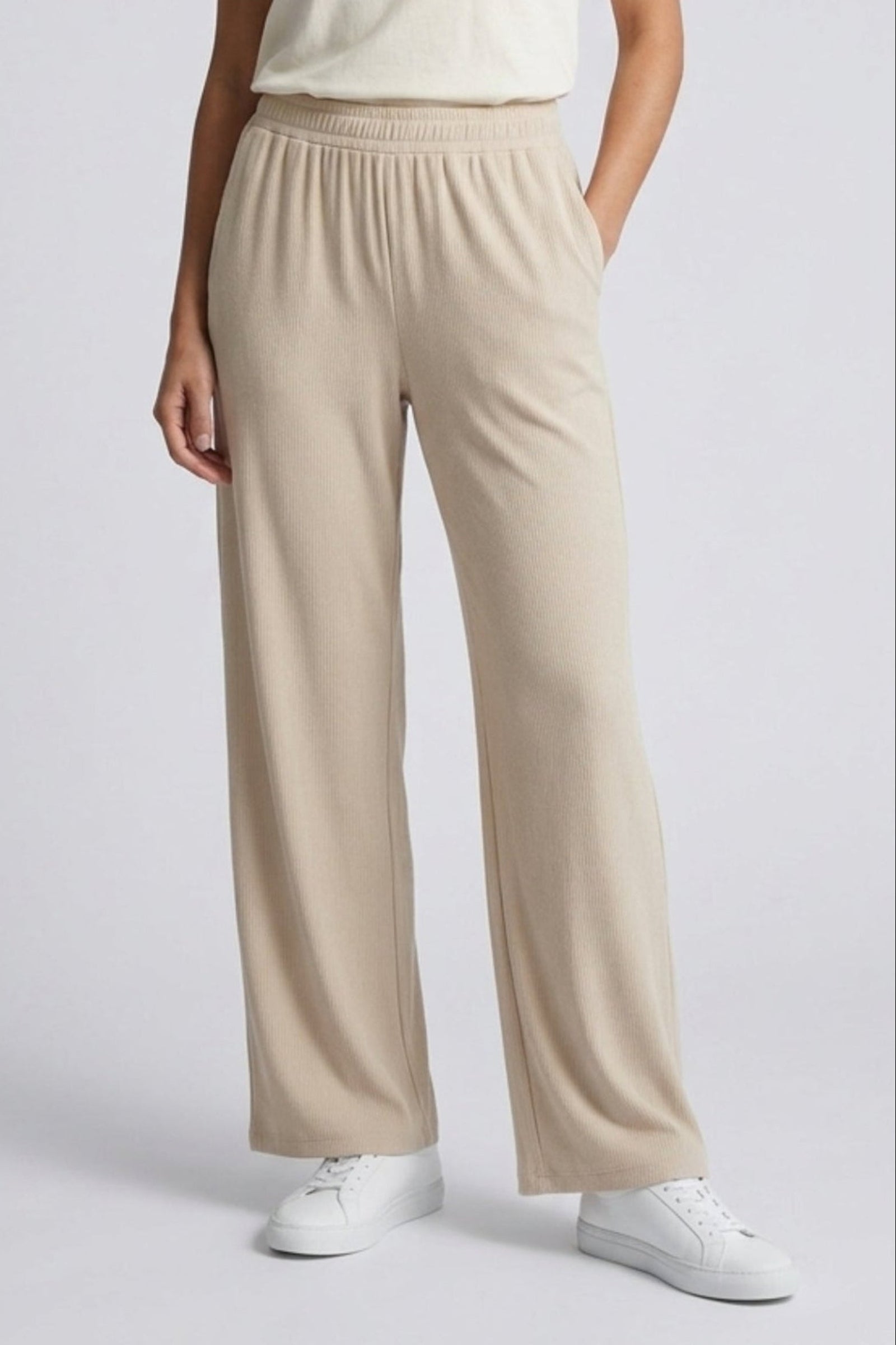 Elastic-Waist Ribbed Pants