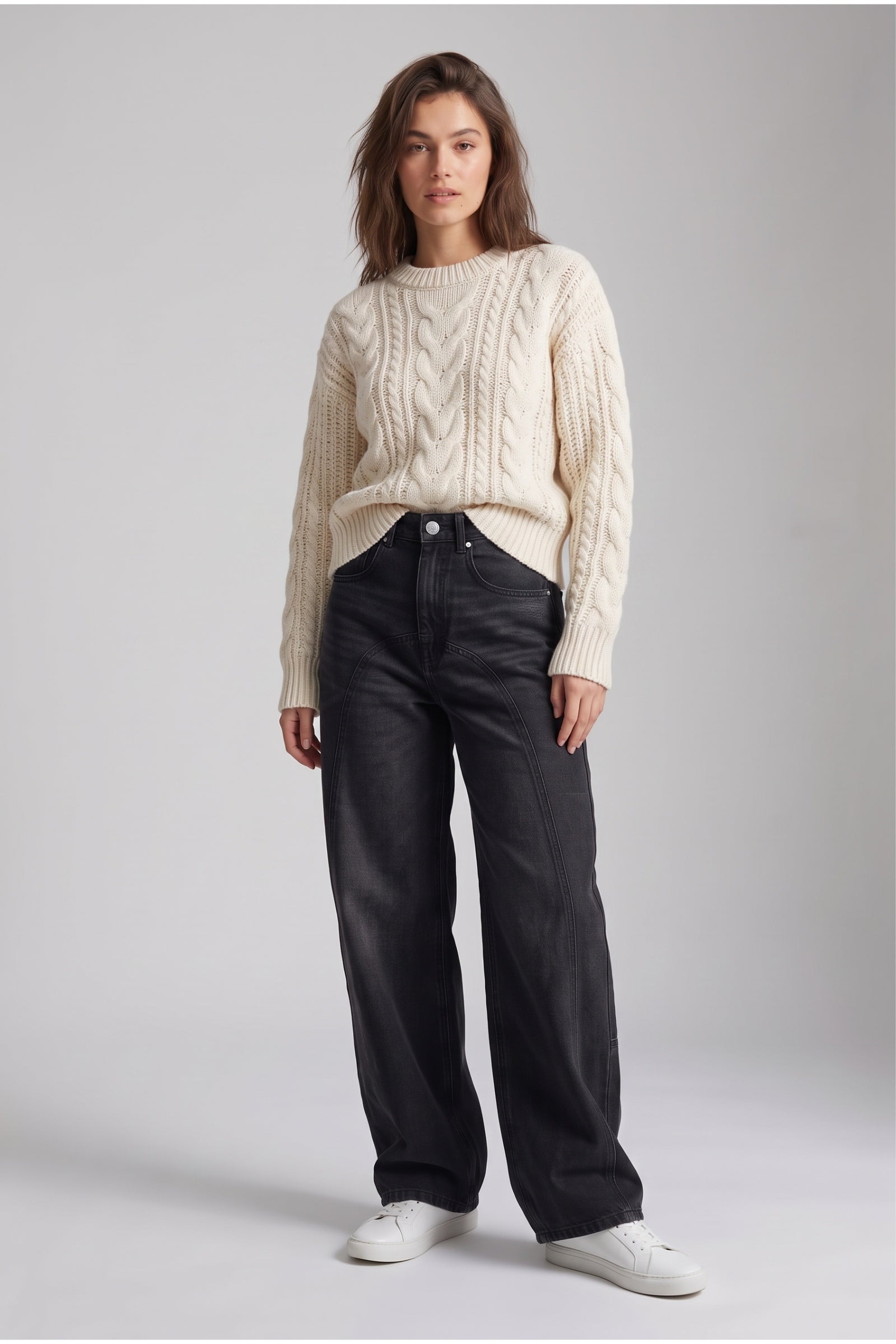 Curved Seam Denim Pants
