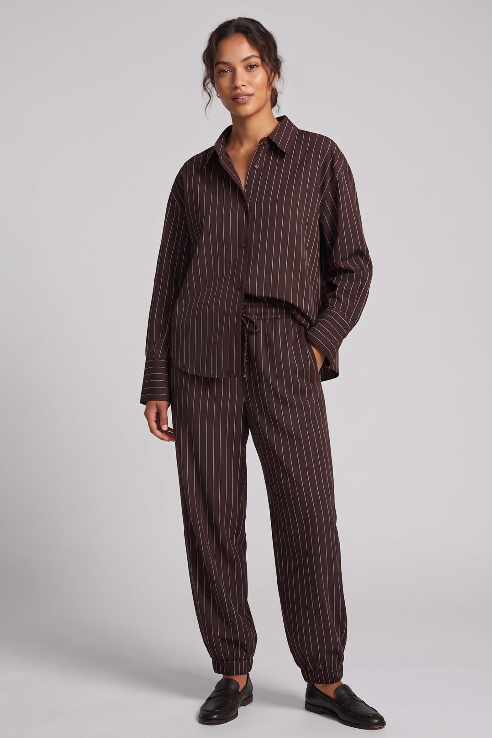 Elastic-Waist Pinstripe Pants
