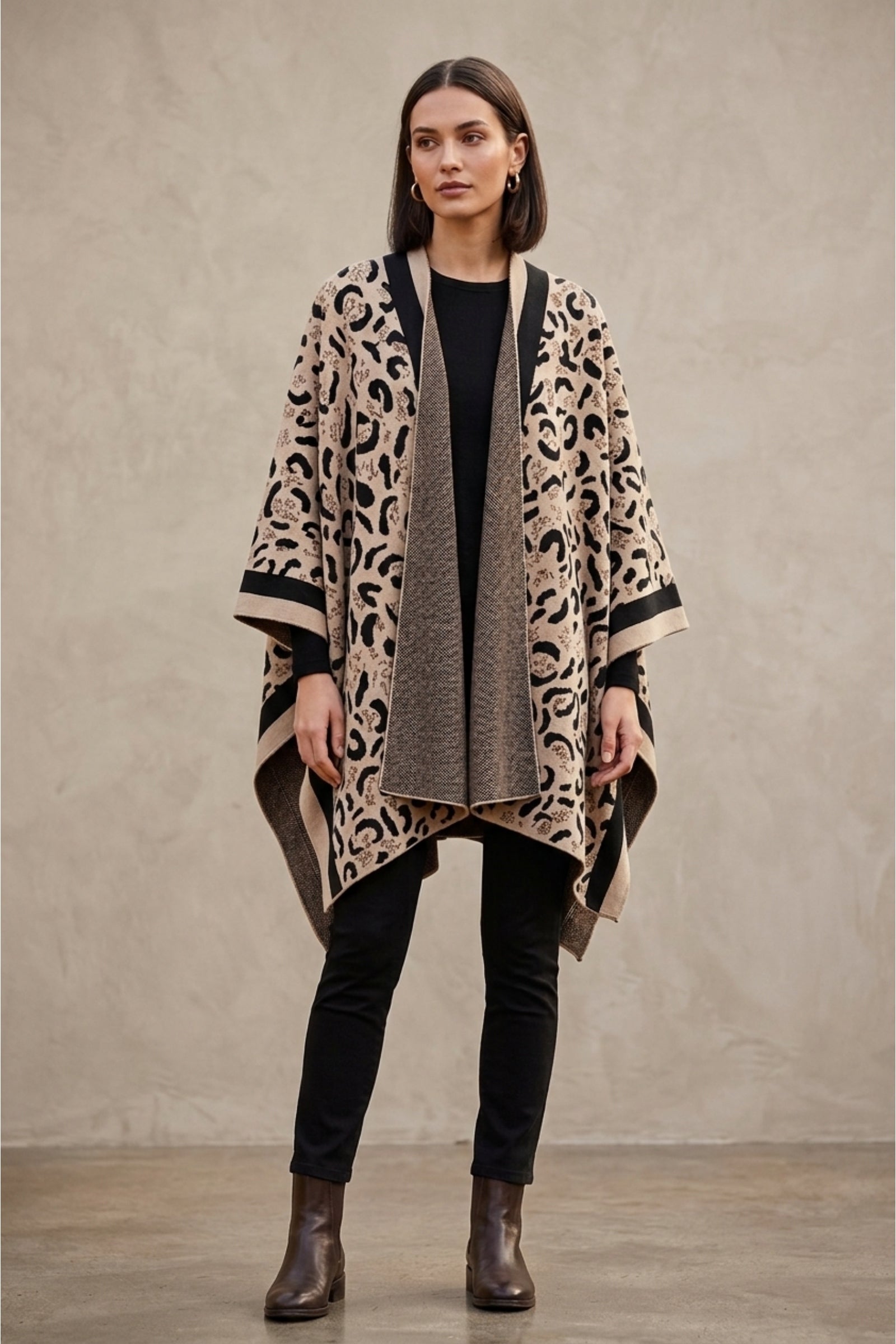 Leopard Open Front Poncho