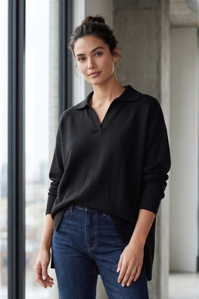 Drop-Shoulder Polo Pullover