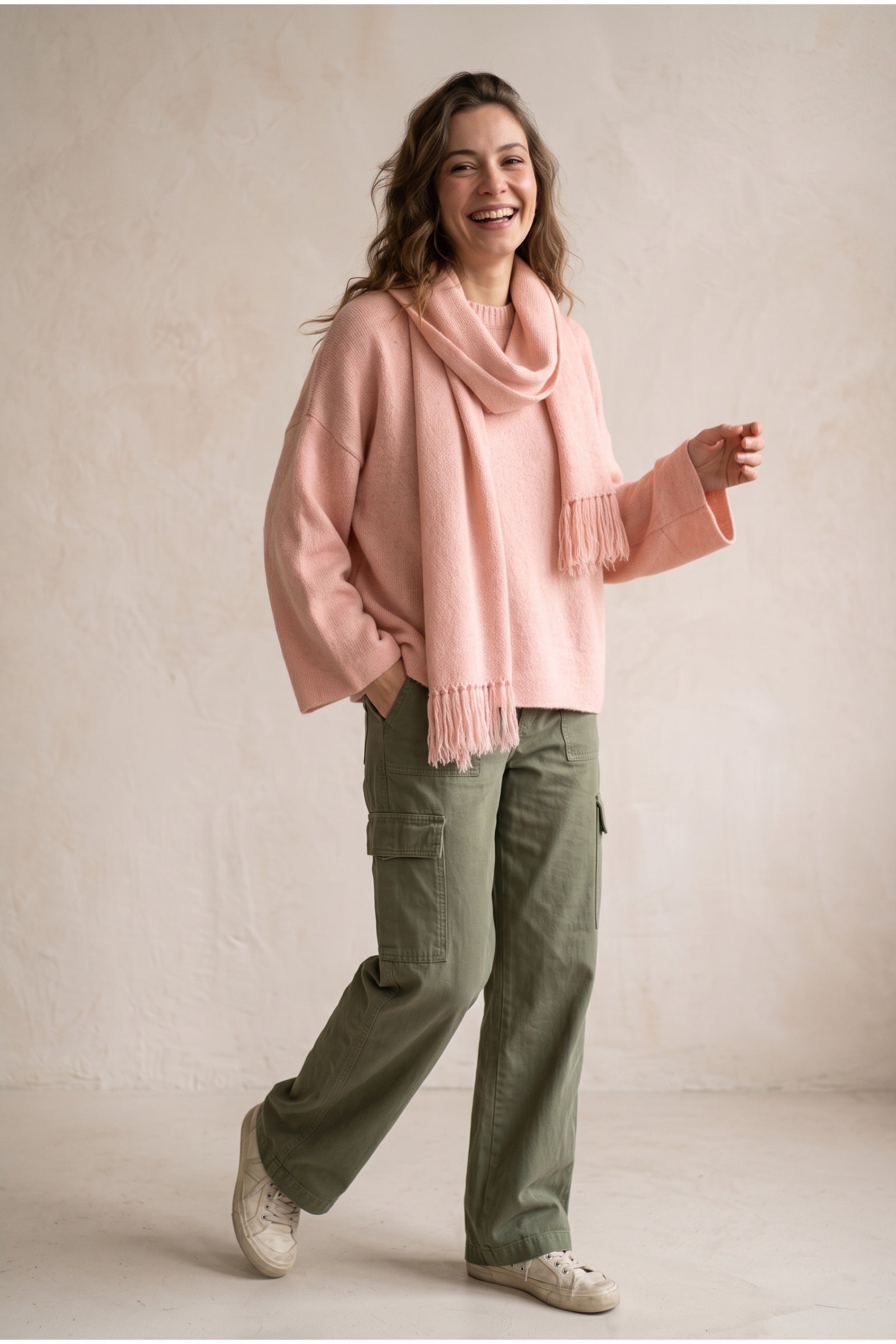 Detachable-Scarf Relaxed Pullover