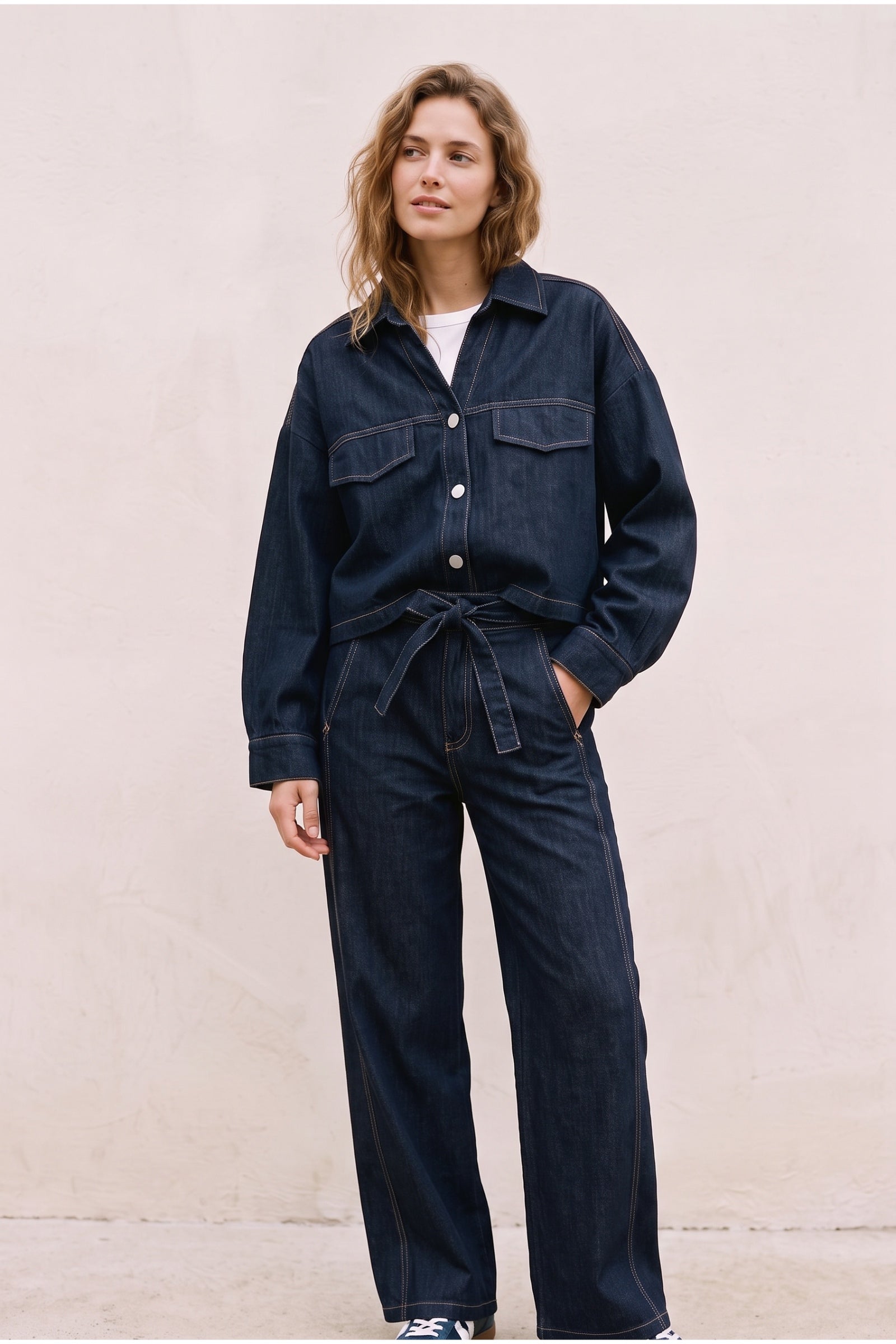 Contrast-Stitch Denim Pants