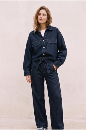 Contrast-Stitch Denim Pants