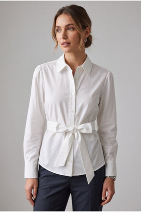 Side-Ruched Belted Shirt