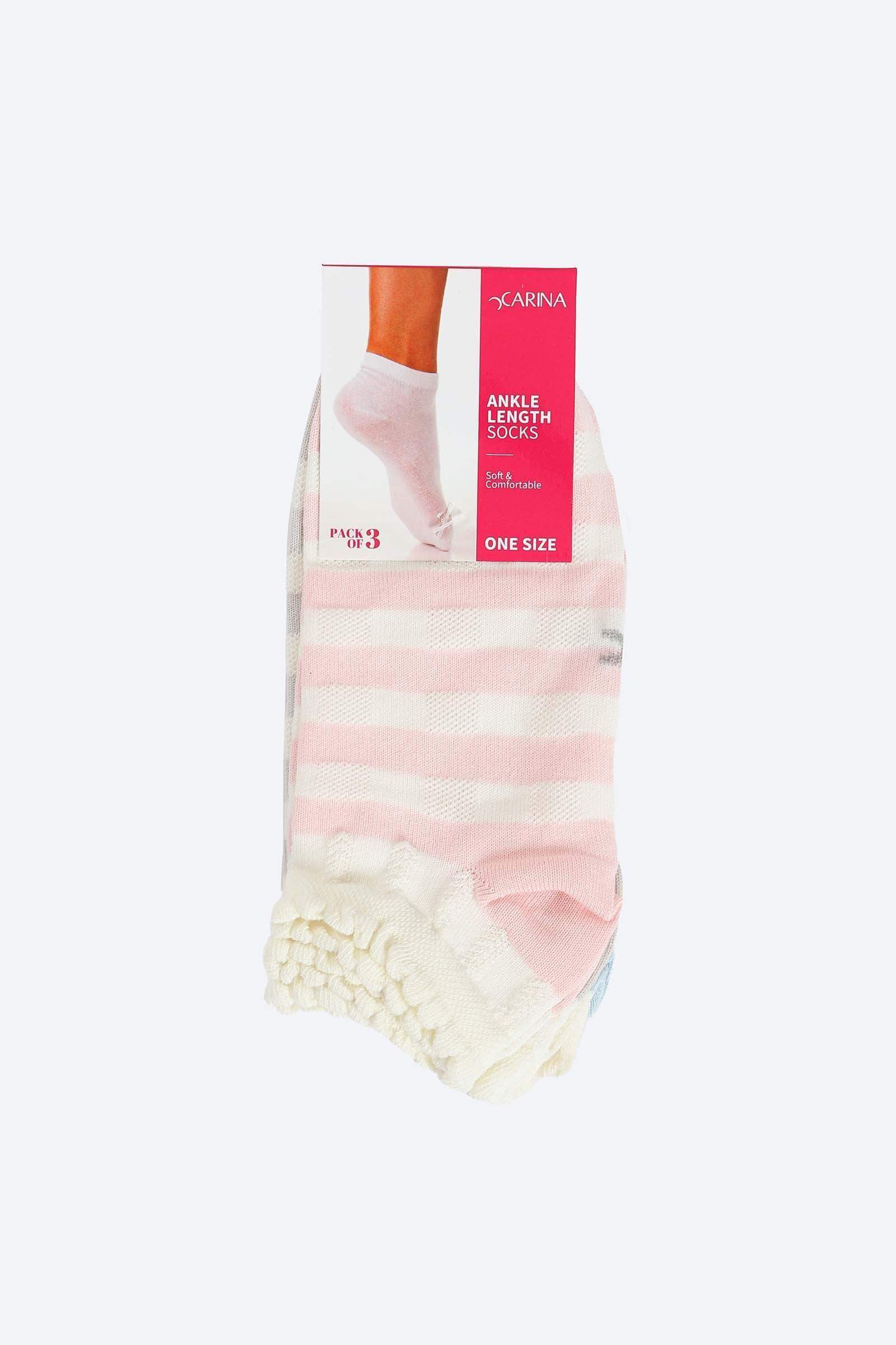 Striped Colored Socks - 3 Pairs - Carina - كارينا