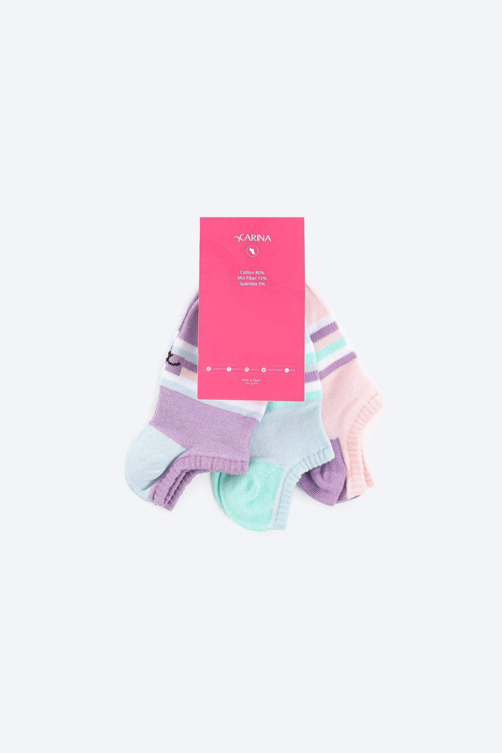 Striped Low Cut Socks - 3 Pairs - Carina - كارينا