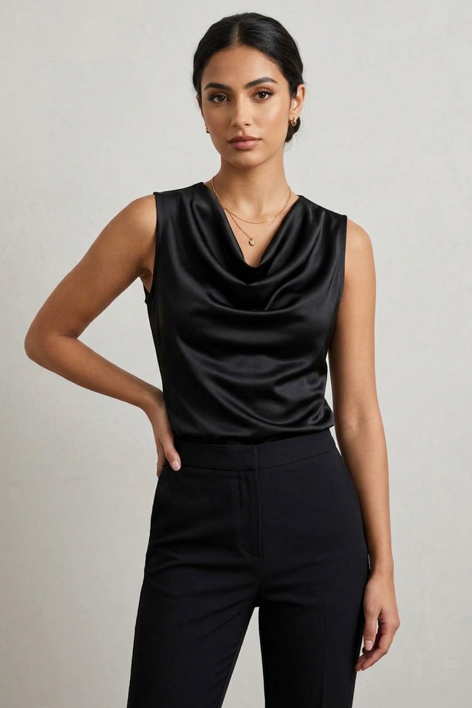 Sleeveless Cowl-Neck Top