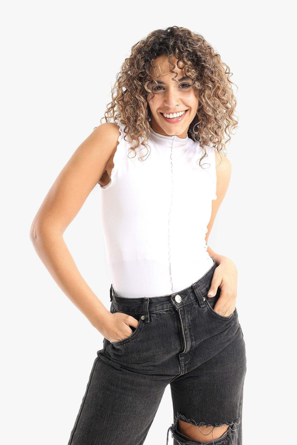 Vertical Piping Sleeveless Top - Carina - كارينا