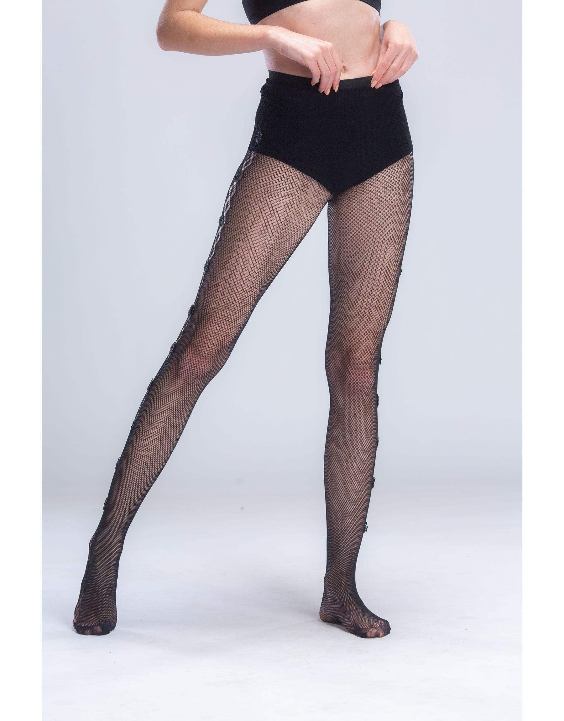 Fishnet Pantyhose with Side Flowers - Carina - كارينا