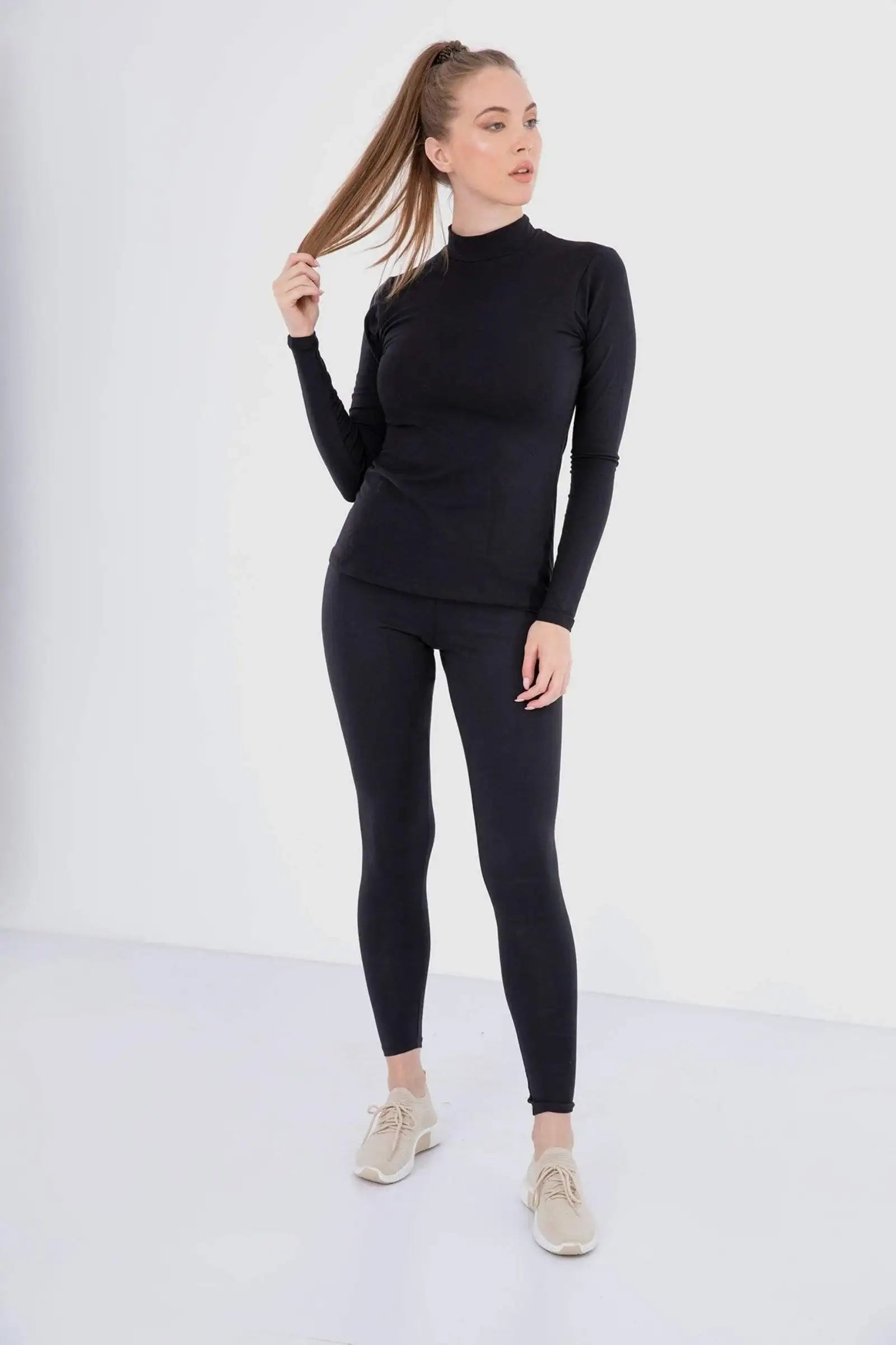 High Neck Long Sleeve Cotton Top - Pack of 3 - Carina - كارينا
